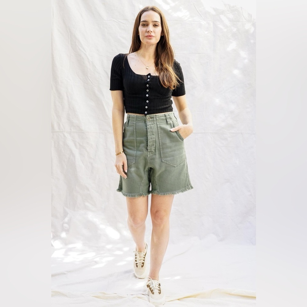 free people we the free she’s a legend haram shorts in washed army green